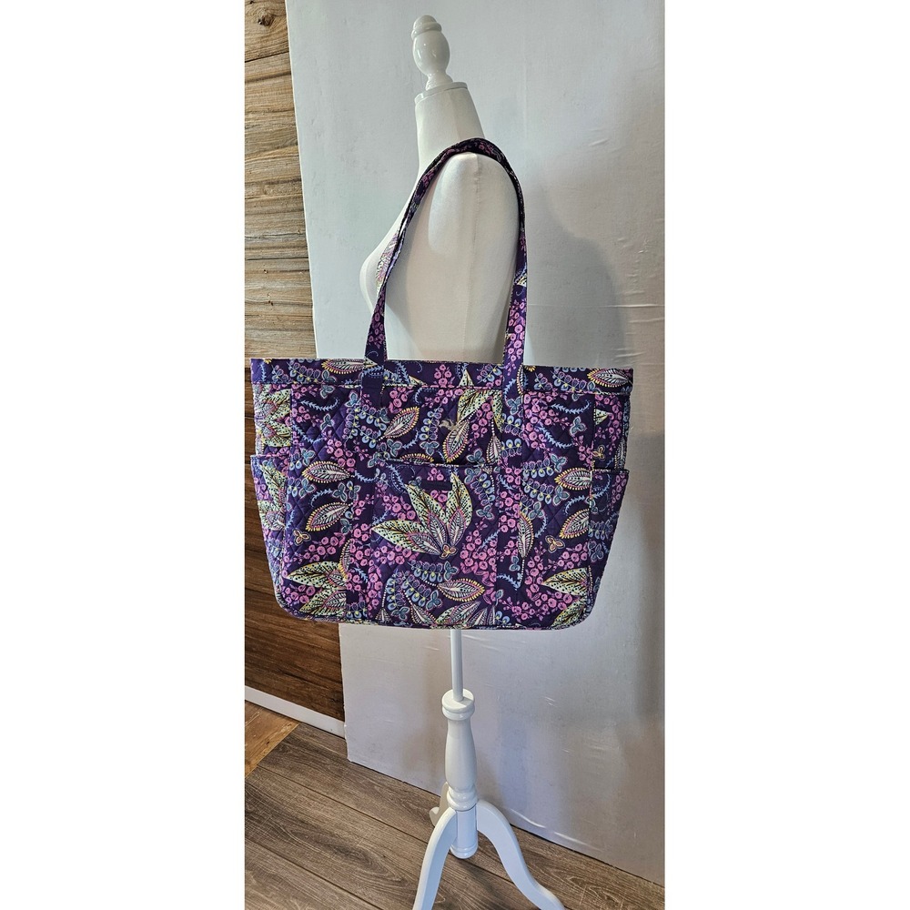 Vera Bradley Purple Paisley Quilted Cotton Large Zip Top Tote Bag Shoulder Bag